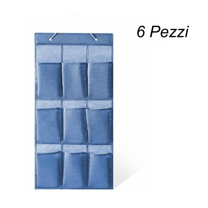 6x Organizzatore da appendere con 9 tasche organizer parete multiuso scarpiera