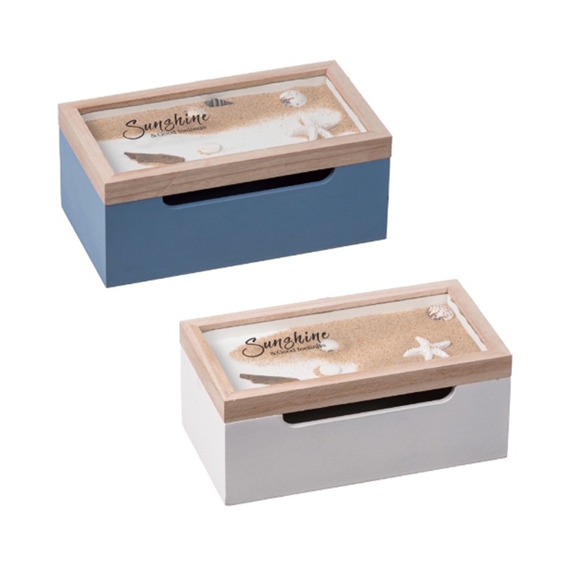 Scatola porta bustine the infusi in legno tema marino cofanetto 26x14x11 cm