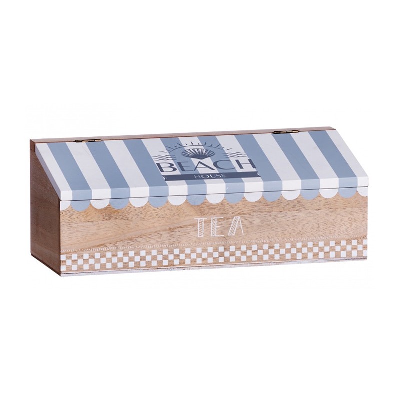 Scatola porta bustine the infusi in legno tema marino cofanetto 30x12,5x12 cm