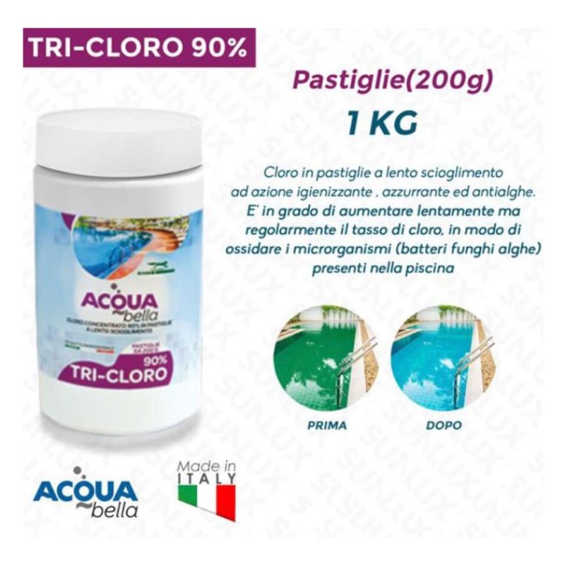 Acqua Bella Cloro 90% in Pastiglie da 200gr Tricloro Lento Pulizia ...