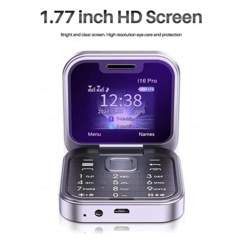 Hongu Mini telefono cellulare flip i16PRO Tastiera GSM 1.77" DUAL S...