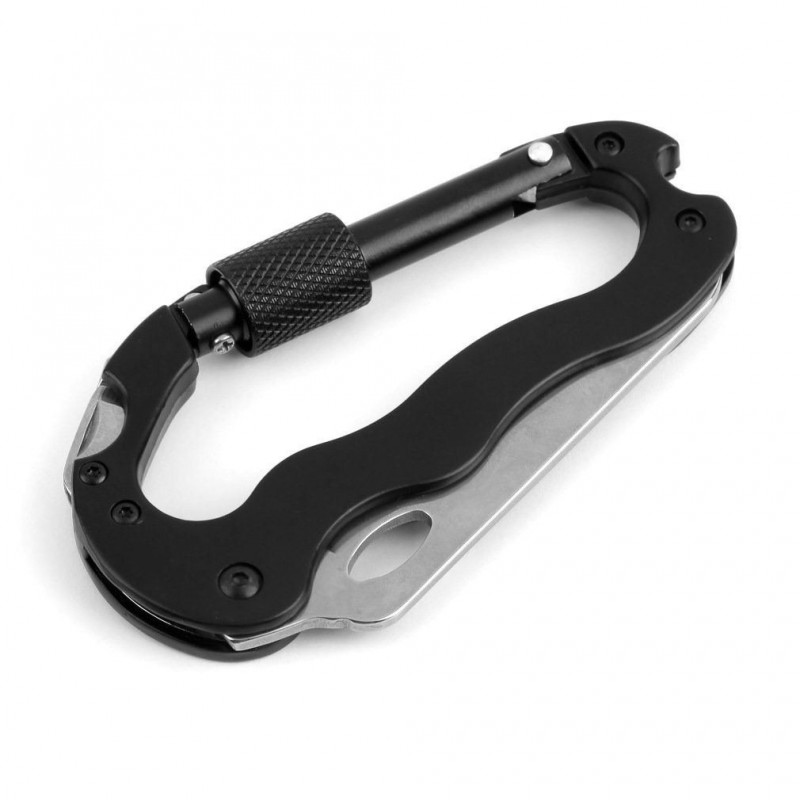 Moschettone sport multifunzione sega coltello lama acciaio inox cacciavite
