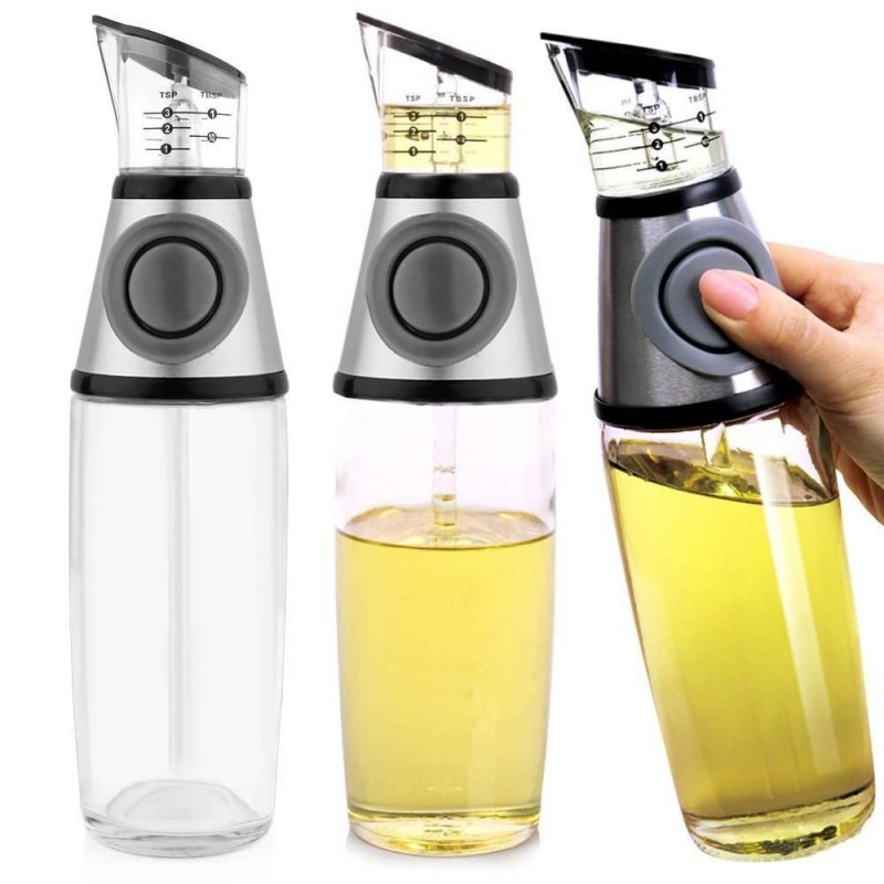 Dispenser dosatore olio aceto pressione oliera 500 ml tappo salvagoccia insalata