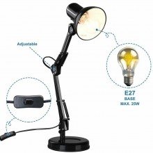 Lampada Tavolo Scrivania Inclinabile Girevole in metallo Luce E27 Moderna 59cm