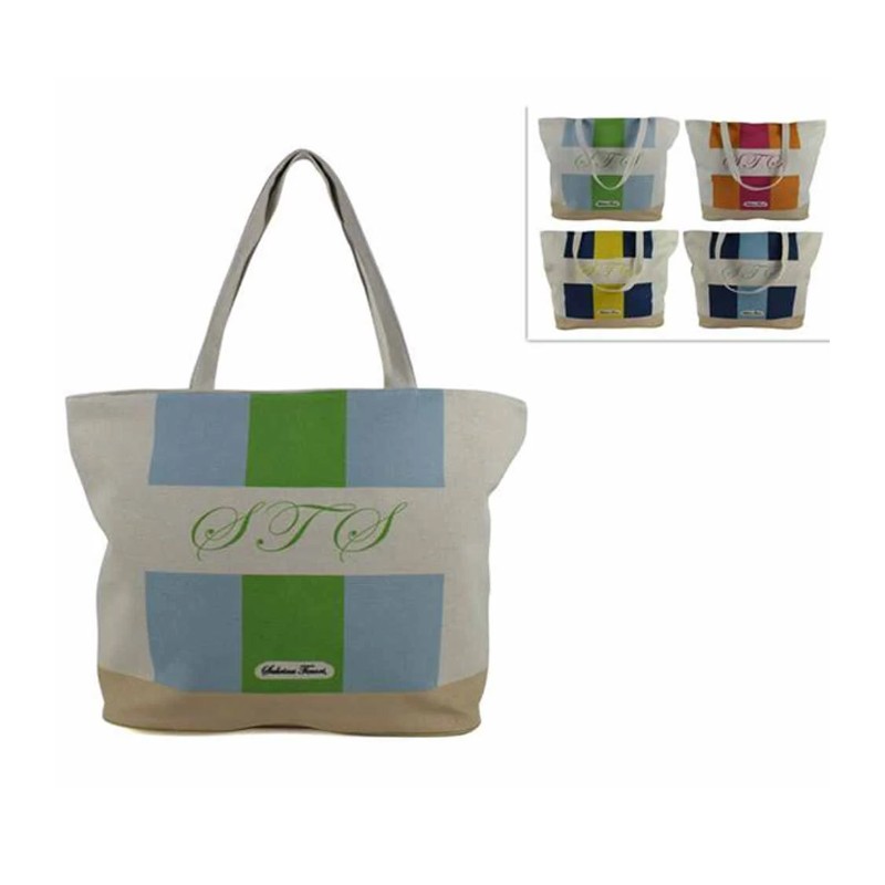 Borsa Da Mare Grande in polycotton a righe Da Spiaggia piscina Con Manici