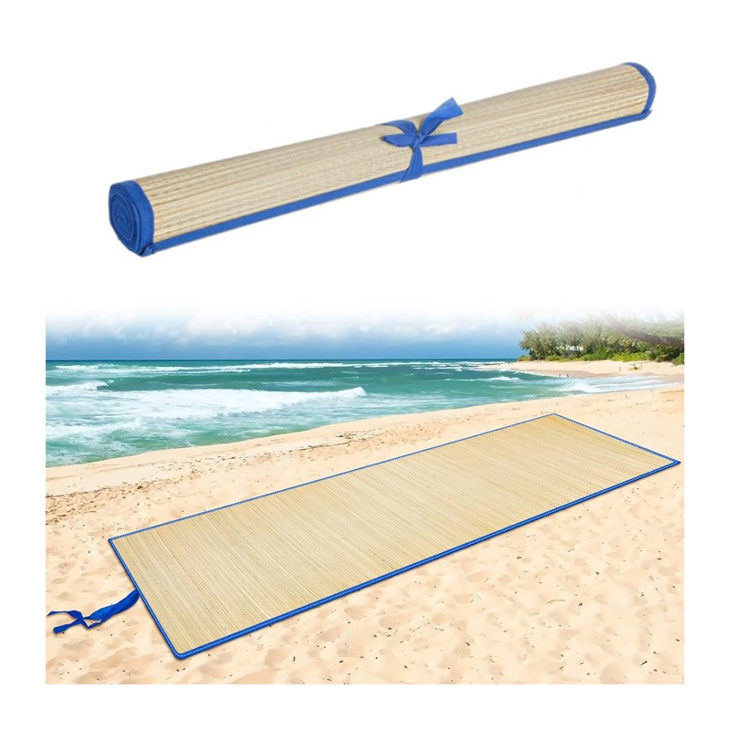 Tappetino Stuoia in Paglia Telo Mare Spiaggia Pieghevole 170x90 Cm avvolgibile