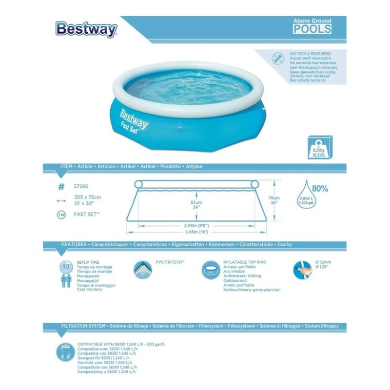 Bestway Piscina Fast Set Autoportante Tonda Bambini Giardino Estate...