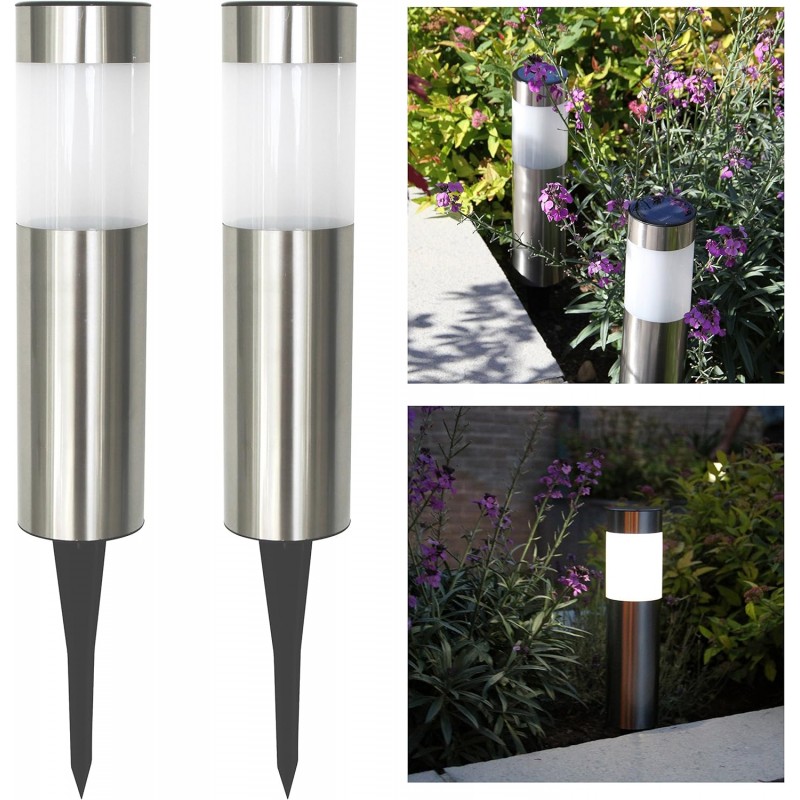 Lampioncino solare led luce bianca 2pz esterno giardino Segnapasso con picchetto