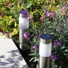 Lampioncino solare led luce bianca 2pz esterno giardino Segnapasso con picchetto