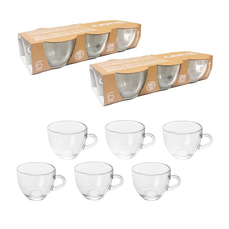 Set 12 Tazze Tazzine caffe in vetro trasparente senza piatto 75ml BRAZIL CERVE