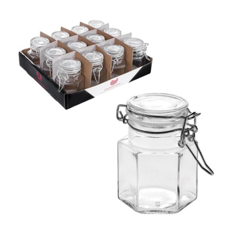 Set 12 Pezzi Contenitore Barattolo In Vetro Con Coperchio Barattolini 90 ml