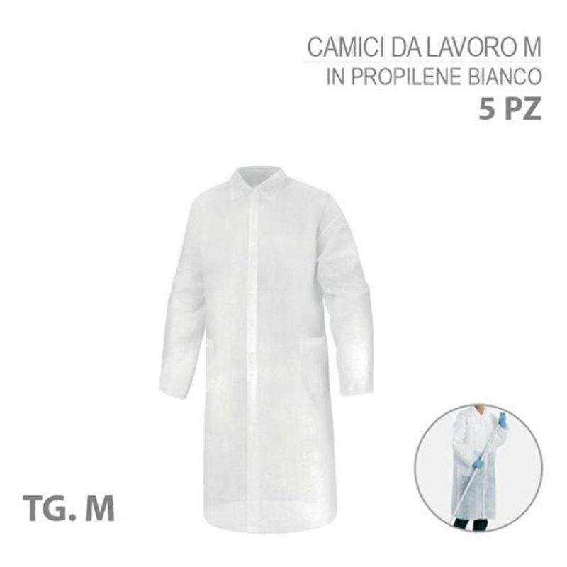 5 Camice monouso in polipropilene lavoro alimentare con tasche usa ...