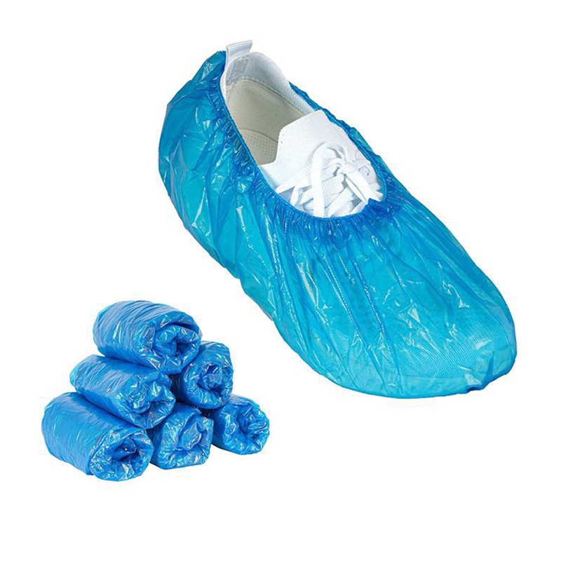 100 pezzi Copriscarpe monouso sovrascarpe PE Calzari elastico blu usa e getta