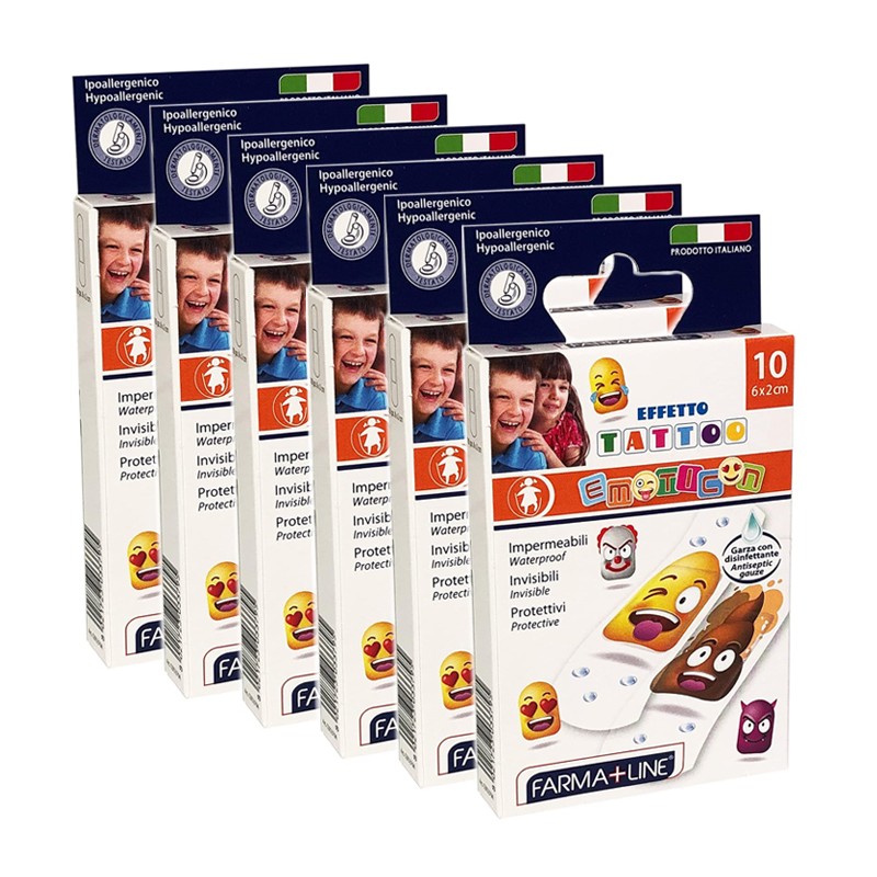 60 Cerotti medi per bambini con emoticon stampati 6 confezioni da 10pz Italia