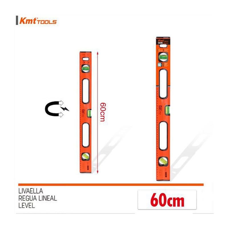Livella A Tre Bolle Magnetica 25 Cm: Professionale, Portatile, Orizzontale/verticale/45°, Telaio In Alluminio