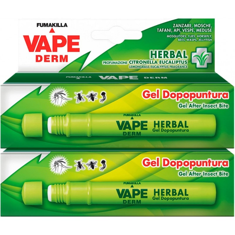 Vape Derm Herbal Stick Dopopuntura Zanzare Tafani Gel per Corpo - 2 Penne Stick