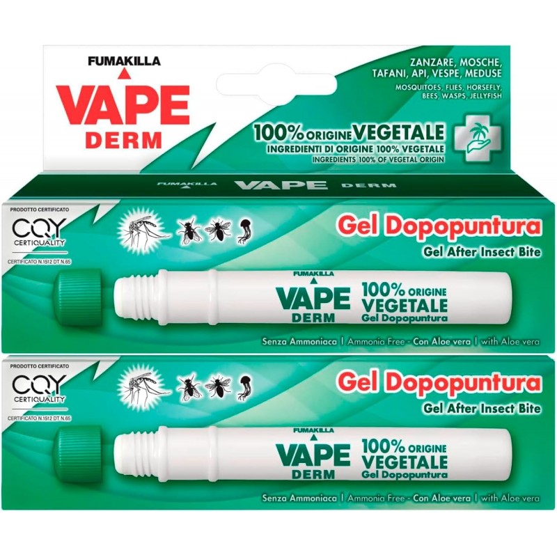 Vape Derm Penna Gel Dopopuntura 100% Origine Vegetale contro Zanzare - 2 Stick