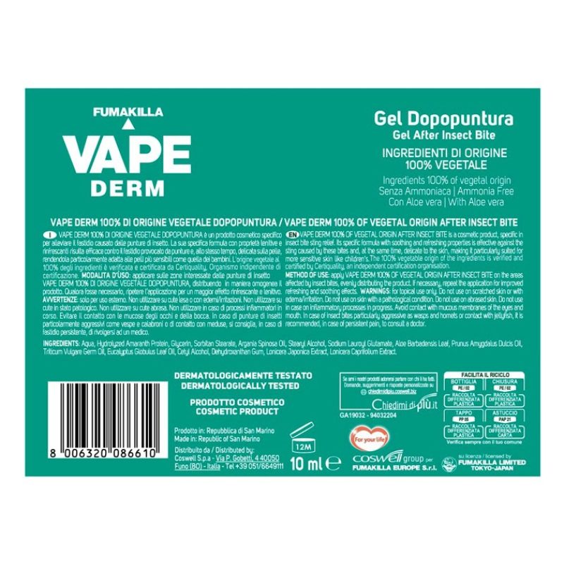Vape Vape Derm Penna Gel Dopopuntura 100% Origine Vegetale contro Z...