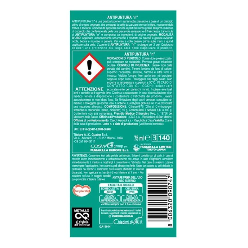 Vape Vape Derm Origine Vegetale Spray Antipuntura 75ml contro zanza...
