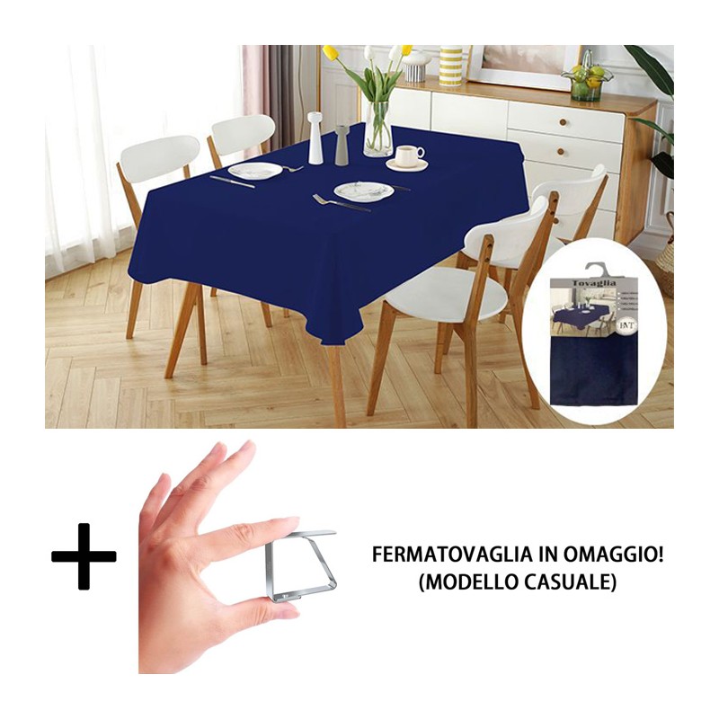 Tovaglia Antimacchia in Poliestere Impermeabile Blu da cucina + fermatovaglia