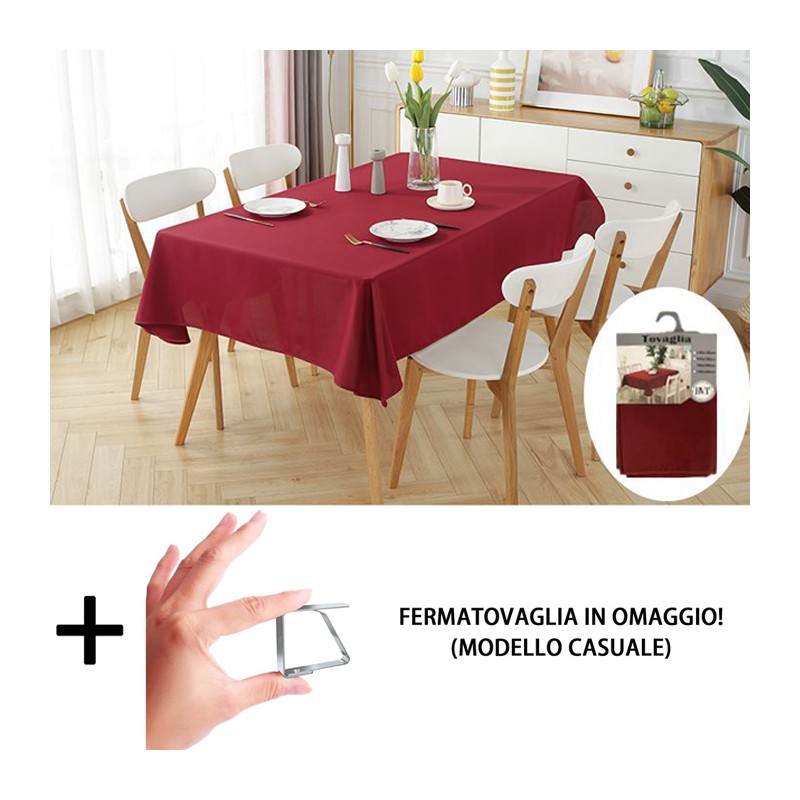 Tovaglia Antimacchia Poliestere Impermeabile rosso vino cucina + fermatovaglia