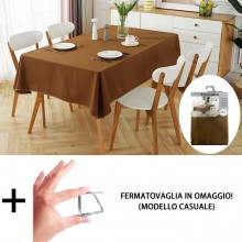 Tovaglia Antimacchia in Poliestere Impermeabile marrone cucina + fermatovaglia
