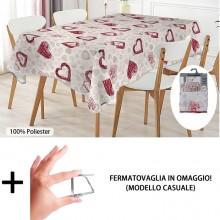 Tovaglia Antimacchia in Poliestere Impermeabile cuori stampata + fermatovaglia