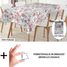 Tovaglia Antimacchia in Poliestere Impermeabile fiori stampata + fermatovaglia