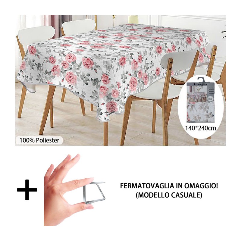 Tovaglia Antimacchia in Poliestere Impermeabile fiori stampata + fermatovaglia