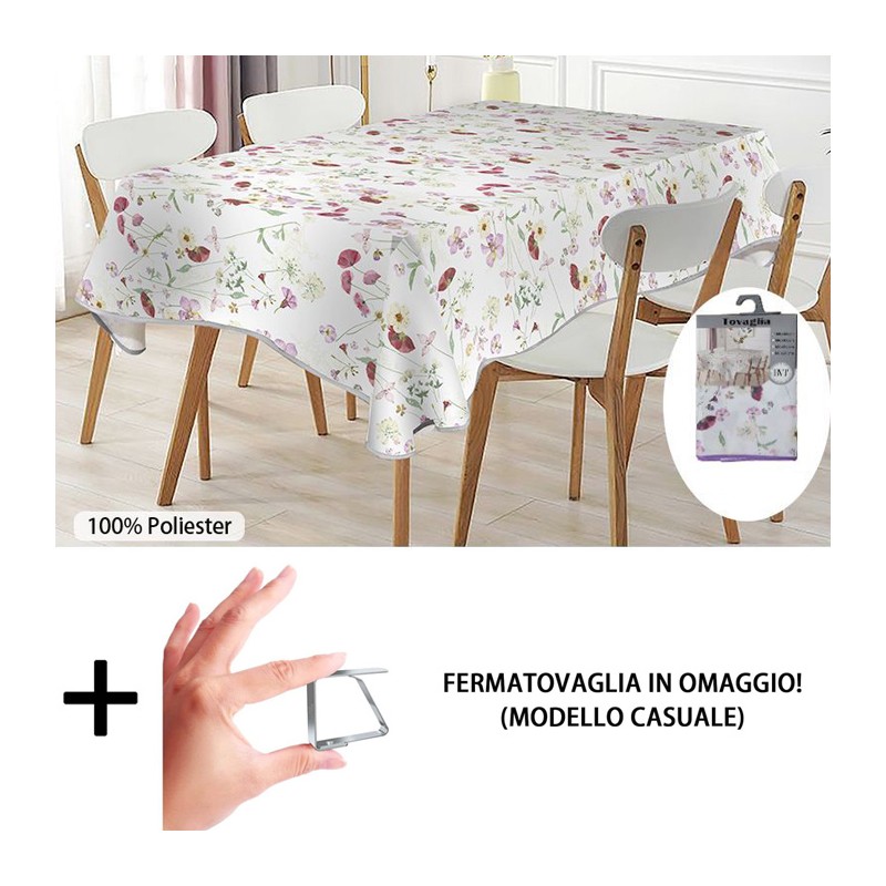 Tovaglia Antimacchia in Poliestere Impermeabile stampa a fiori + fermatovaglia
