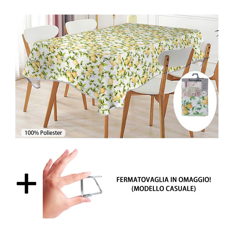 Tovaglia Antimacchia in Poliestere Impermeabile stampa limoni +  fermatovaglia