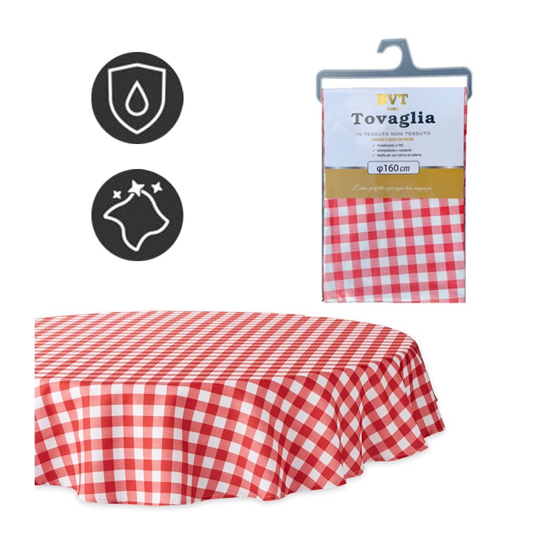 Tovaglia Antimacchia in TNT Impermeabile a scacchi rotonda 160cm + fermatovaglia