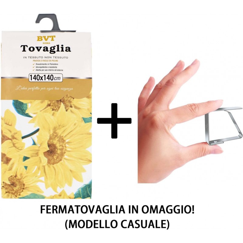 BVT Tovaglia Antimacchia in TNT Impermeabile girasoli 140x140cm + f...