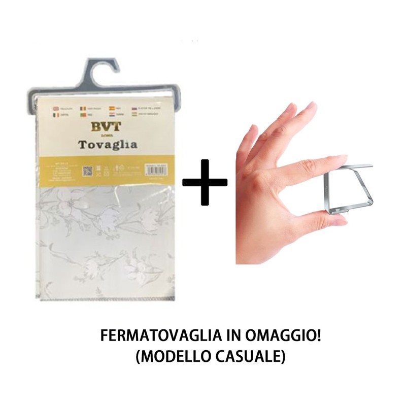 Tovaglia Plastificata Antimacchia PVC impermeabile fiori bianchi + fermatovaglia