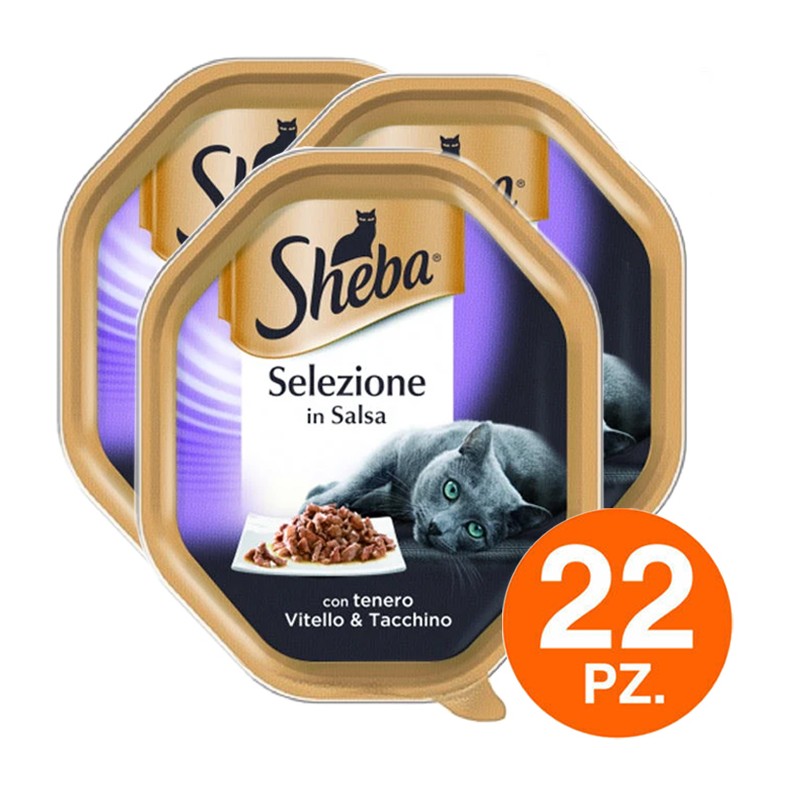 Sheba Cibo per Gatti al Gusto Vitello e Tacchino - 22 Vaschette da 85 grammi