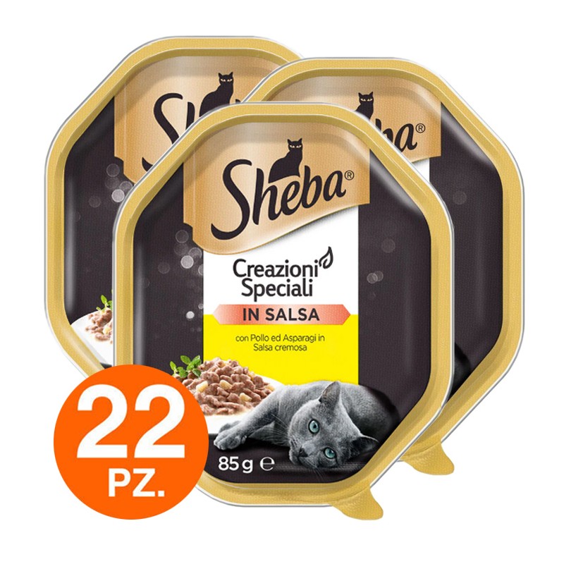 Sheba Creazioni Speciali in Salsa Cibo per Gatti pollo e asparagi -22 Vaschette
