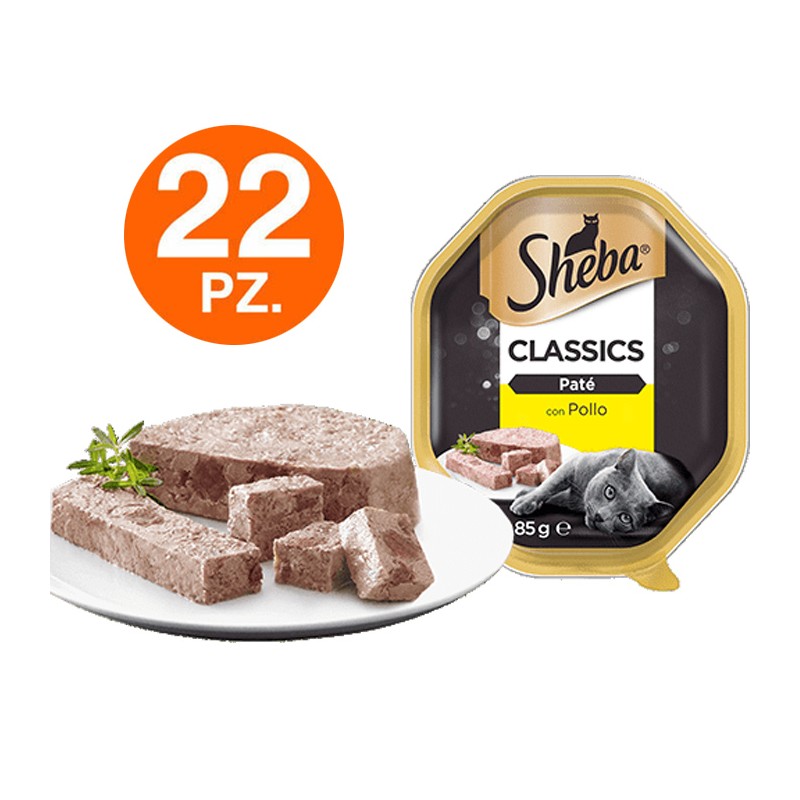 Sheba Paté Classic Cibo per Gatti al Pollo - 22 Vaschette da 85 grammi