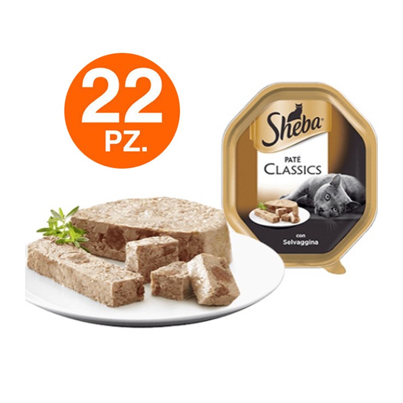 Sheba Classics Paté Selvaggina Cibo Umido Completo Gatti Adulti 22 Vaschette