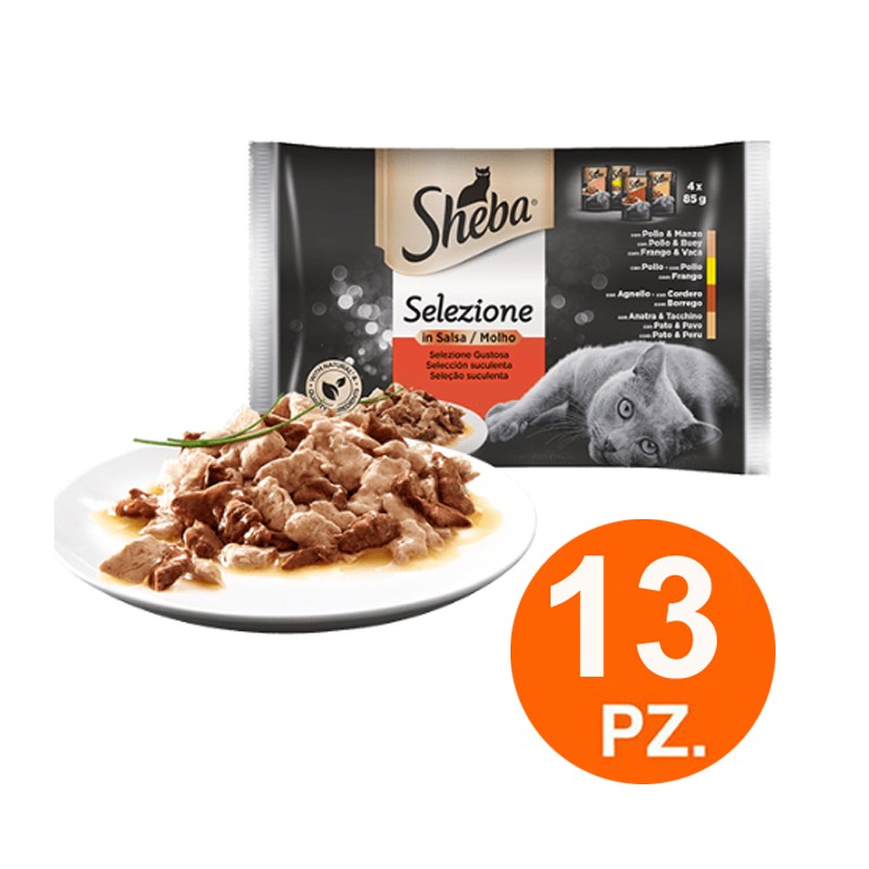 Sheba Selezione Gustosa In salsa carne 52 X 85 gr.Cibo Umido Per Gatti SHEBA