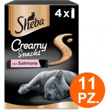 Sheba Creamy Snacks al salmone Stick Cremosi per Gatti 11 pacchi da 4 snack 12g