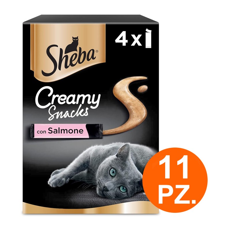 Sheba Creamy Snacks al salmone Stick Cremosi per Gatti 11 pacchi da 4 snack 12g
