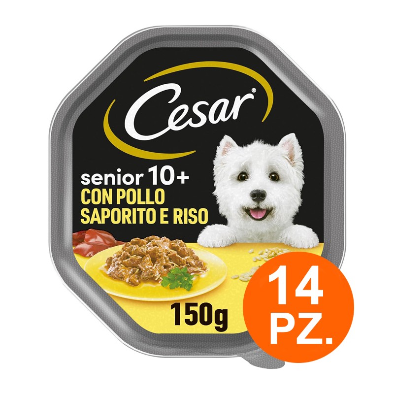 Cesar per Cani Senior 10+ con Pollo Saporito e Riso in Salsa 14 vaschette 150g