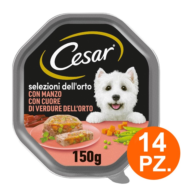 Cesar Selezioni dell'Orto Cibo per Cani con manzo e verdure 14 Vaschette da 150g