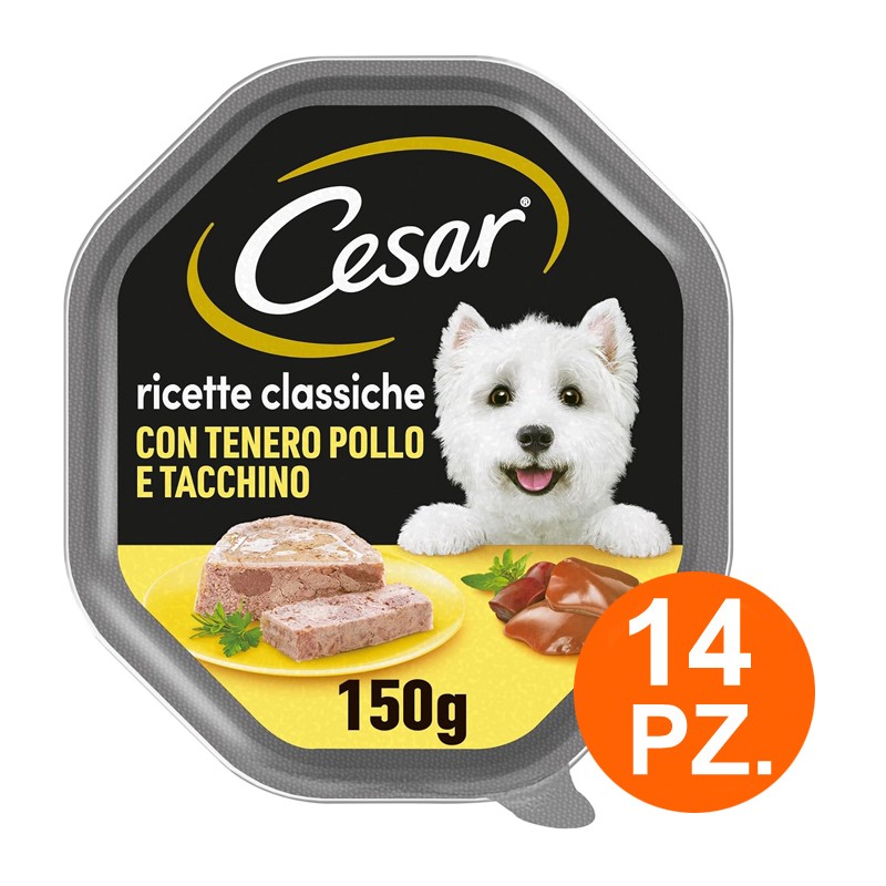 Cesar Ricette Classiche con tenero Pollo e Tacchino - 14 Vaschette da 150g