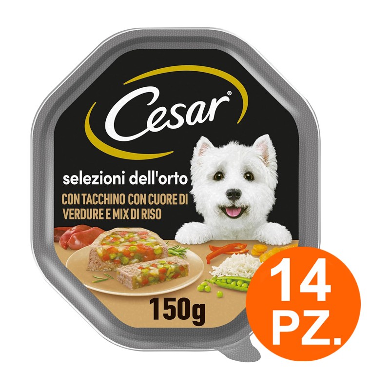 Cesar Selezioni dell'Orto Cibo per Cani con manzo e verdure 14 Vaschette da 150g