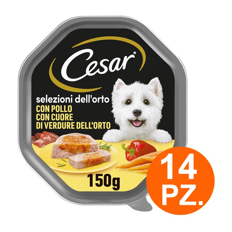 Cesar Selezioni dell'Orto patè Cibo per Cani pollo e verdure 14 Vaschette 150g