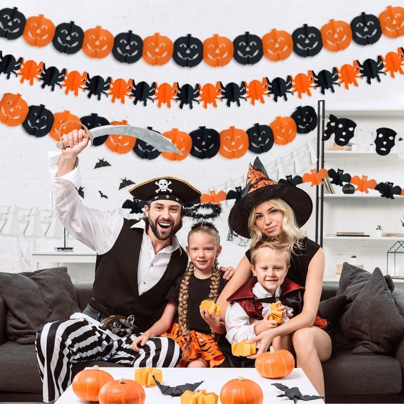 5 Pezzi Banner Decorativi Per Halloween - Ghirlande Di Carta Con Ragni, Zucche, Teschi E Fantasmi - 3