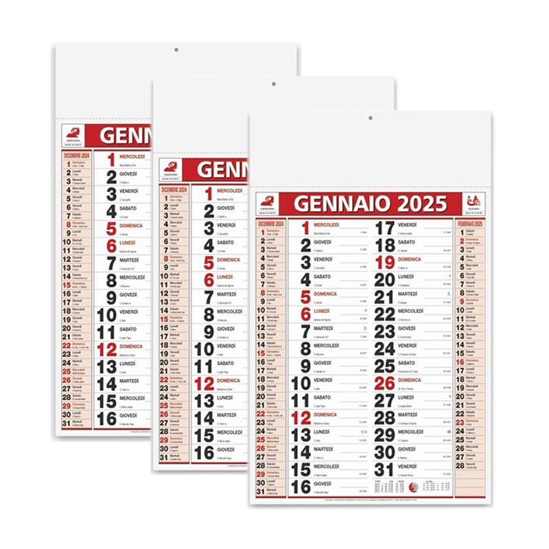 Calendario 2025 Olandesi Olandese da Muro Rosso Numeri Grandi Maxi 3PZ