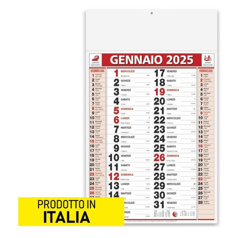 Hongu Calendario 2025 Olandesi Olandese da Muro Rosso Numeri Grandi...