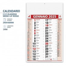 Calendario 2025 Olandesi Olandese da Muro Rosso Numeri Grandi Maxi 3PZ